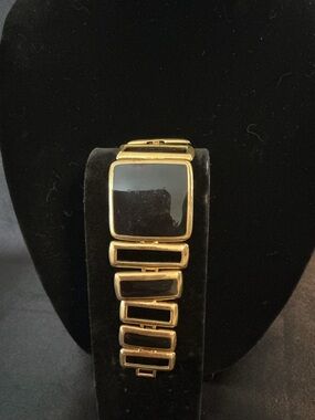 Vintage Napier Gold Tone Black Inlay Statement Bracelet